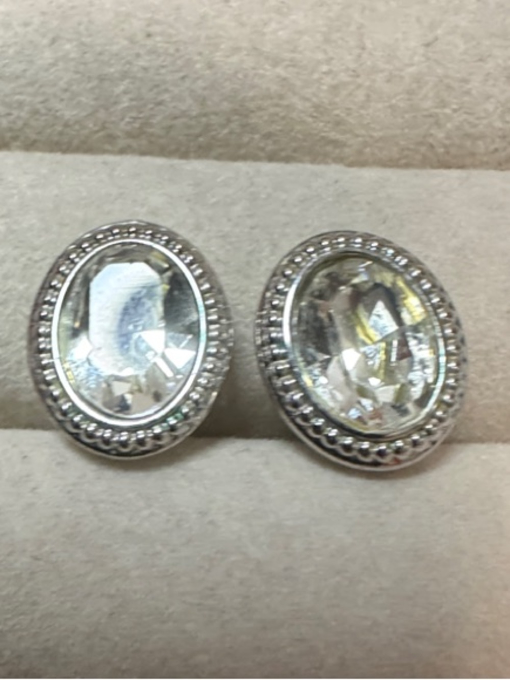 Swarovski Clear Crystal Oval Beaded Silver Stud Earrings